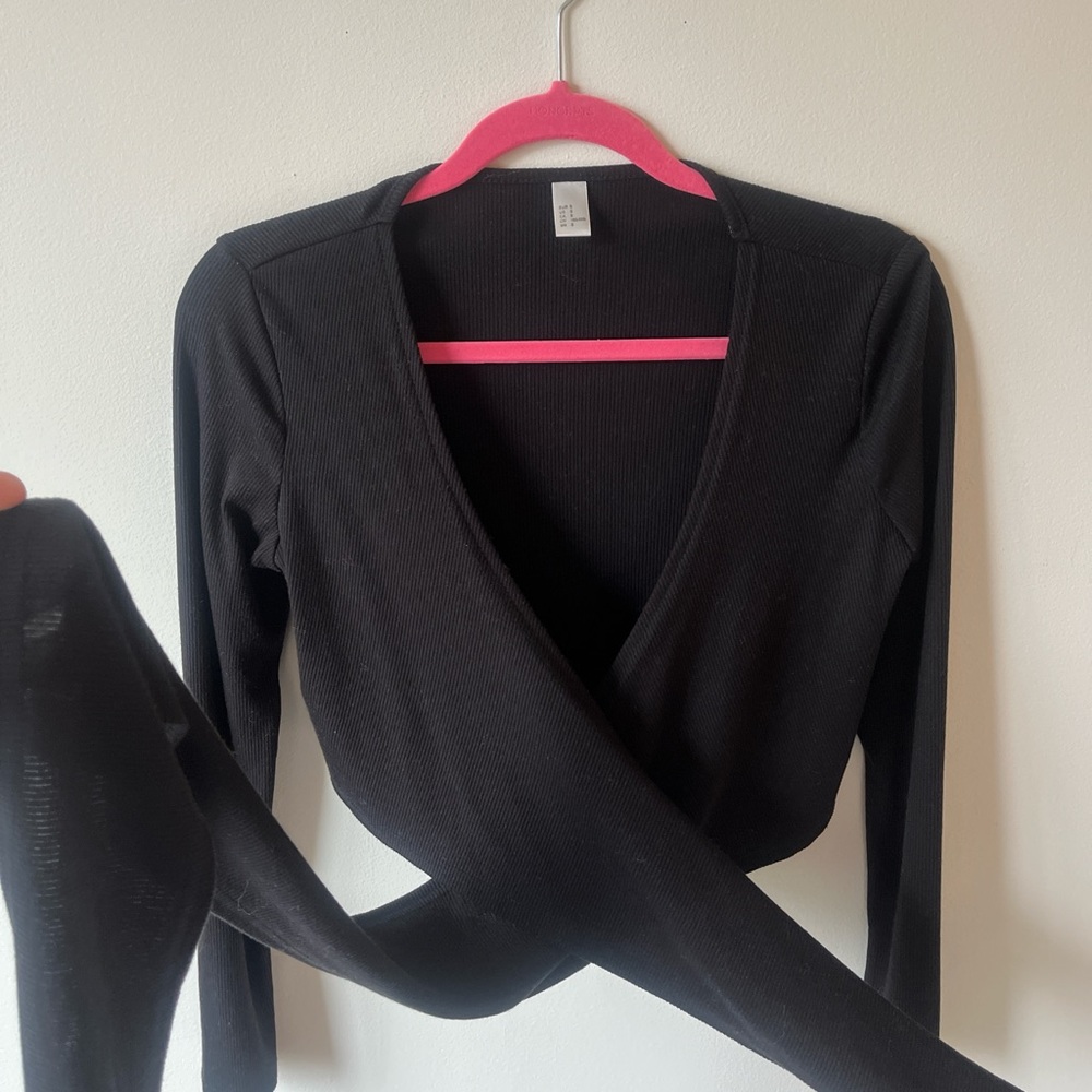 Cropped Black Wrap Top